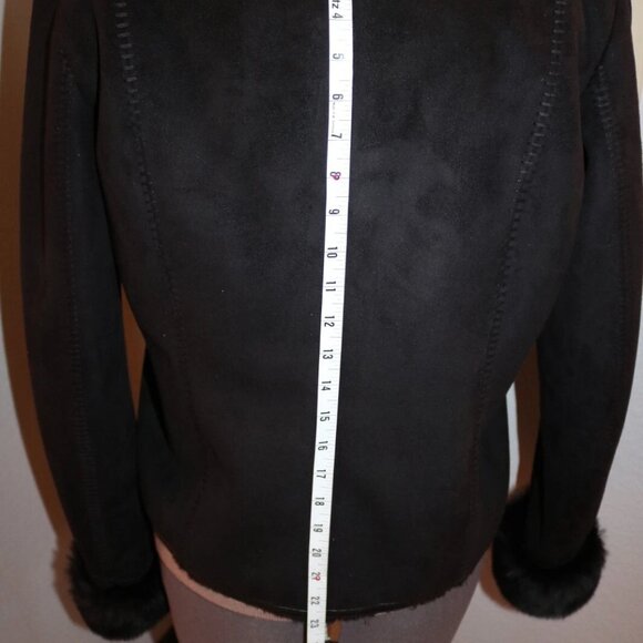 COLDWATER CREEK Coat Jacket Black Faux Suede/Faux Shearling Fur Vegan PS Sherpa - Picture 15 of 15